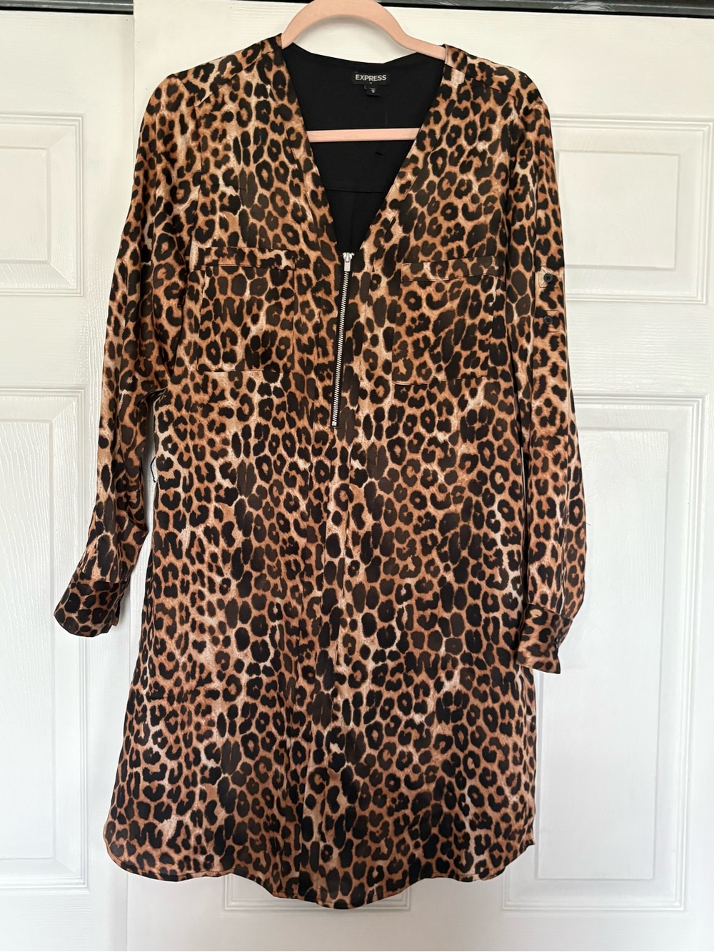 Express Black V-Neck Dress with Branded Neck Label